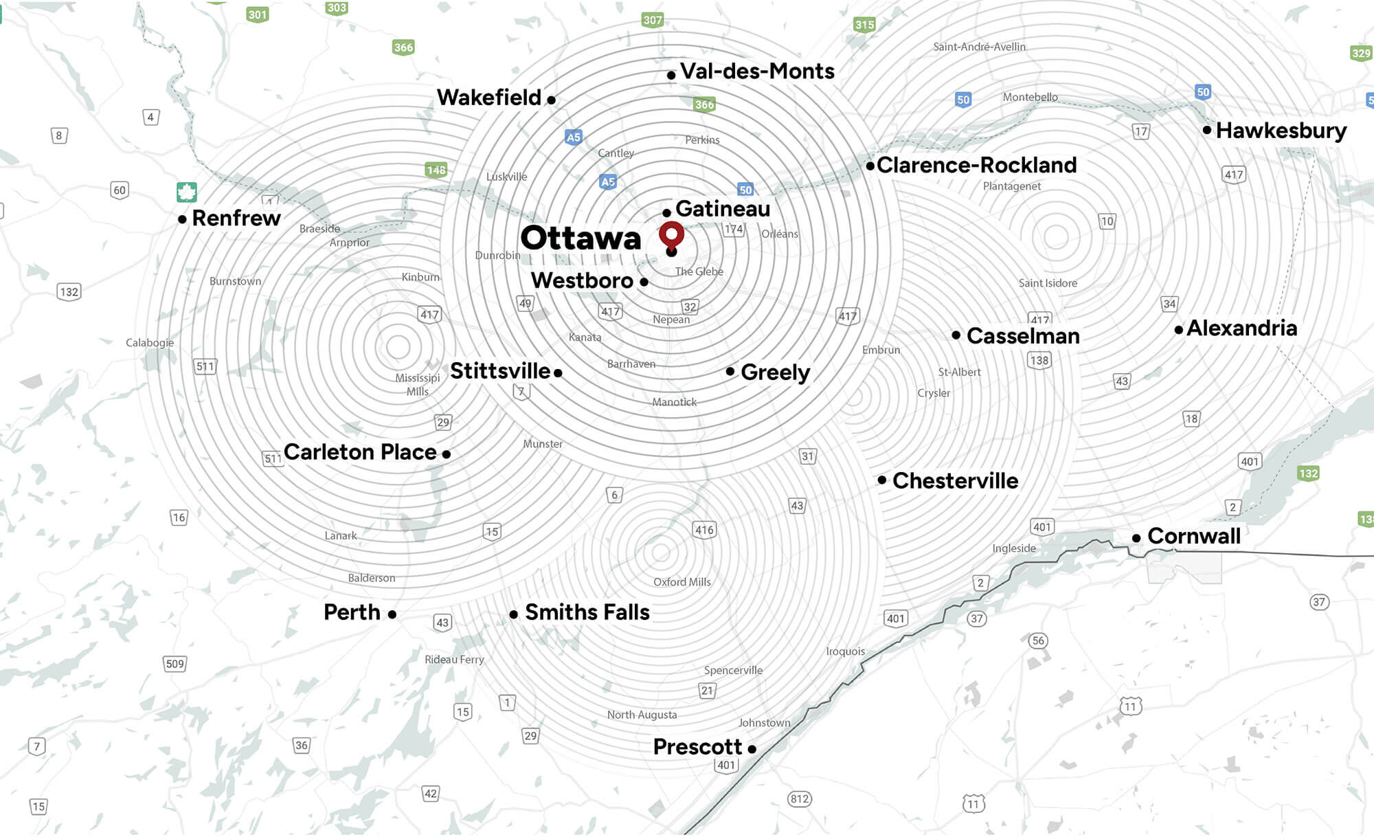 Service Area Map of Ottawa and Gatineau